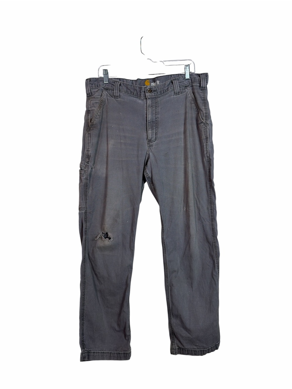 Carhartt 36x30 Gray Relaxed Fit Canvas Work Pants Distressed Grunge